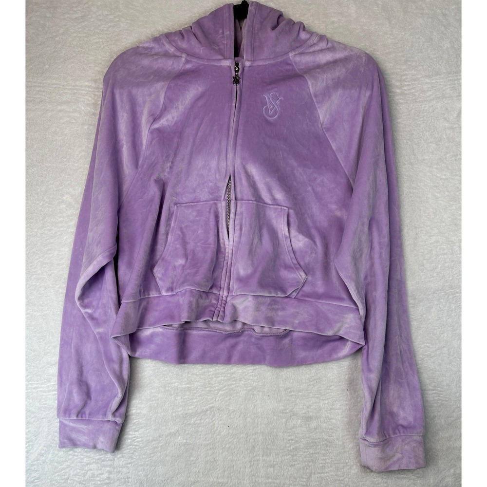 Victoria's Secret On Point Hoodie Womens Medium Purple Velour Zip Crop